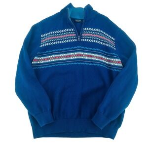 Nautica‎ Fair Isle Quarter Zip Knit Sweater Blue XL